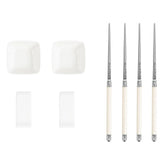 French Home Chopsticks with Faux Ivory Handles, Ceramic Rests & Sauce Bowls, Set of 2