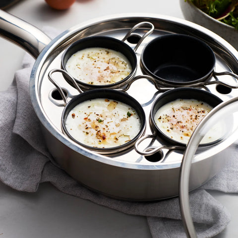 Demeyere Resto3 Stainless Steel Ceramic Nonstick 4-Cup Egg Poacher Set