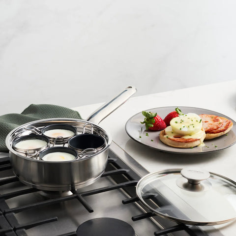 Demeyere Resto3 Stainless Steel Ceramic Nonstick 4-Cup Egg Poacher Set