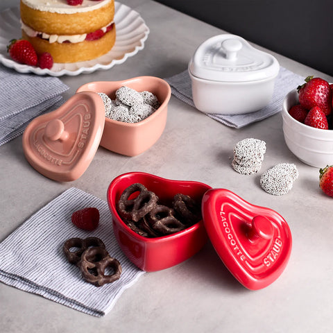 Staub Stoneware Mini Heart Cocottes, Set of 3