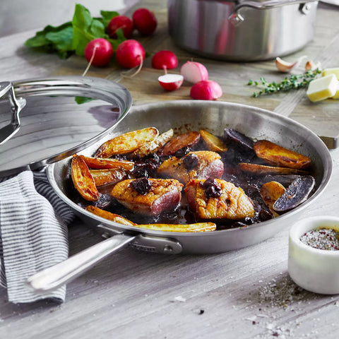 All-Clad D5 Brushed Stainless Steel Skillets w/ Lid
