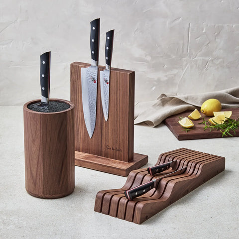 Sur La Table Round Walnut Knife Block